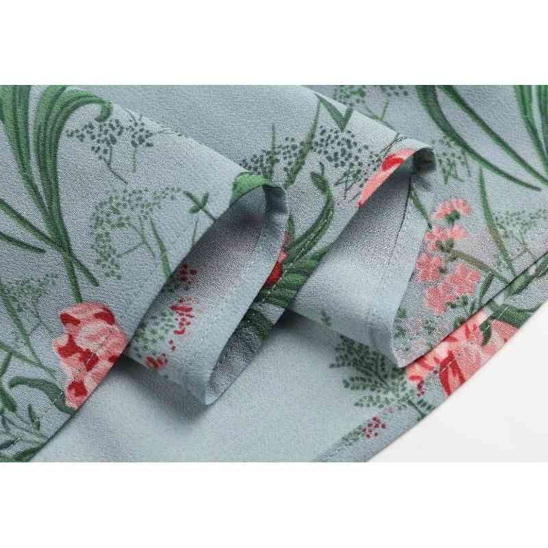 Vintage French Women Dress Ruffle Wood ears Floral Print Tie bow Elastic Spaghetti Strap Mid-Calf Dresses Holiday Female Clothes 210429