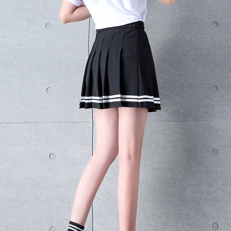 Y2k Summer Korean Fashion Short Women Skirt Casual Slim Elastic High-Waisted Striped Harajuku Pleated Plaid A-Line Mini Skirts 210619