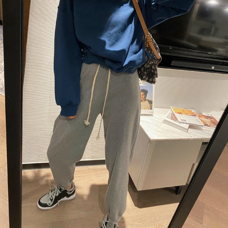 Nomikuma Korean Causal Knitted Sweat Pants Lace Up High Waist Ankle-length Trousers Autumn Winter Women Sweater Pants 6D680 210427