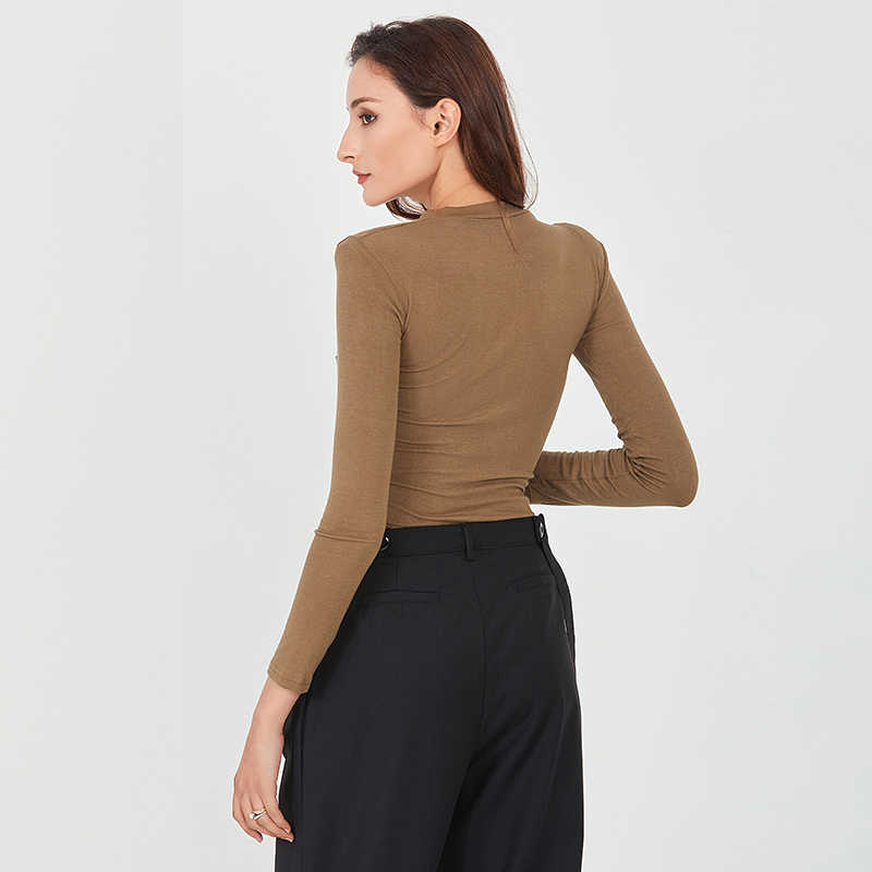 Black T-Shirt: Slim Long Sleeve Ruched Sexy Solid Top For Women