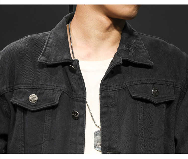 Pink black white Men Ripped jeans Jackets Hip Hop Holes Fashion Men Women Streetwear Distressed Casual Denim Coat Plus Size 5XL 201026