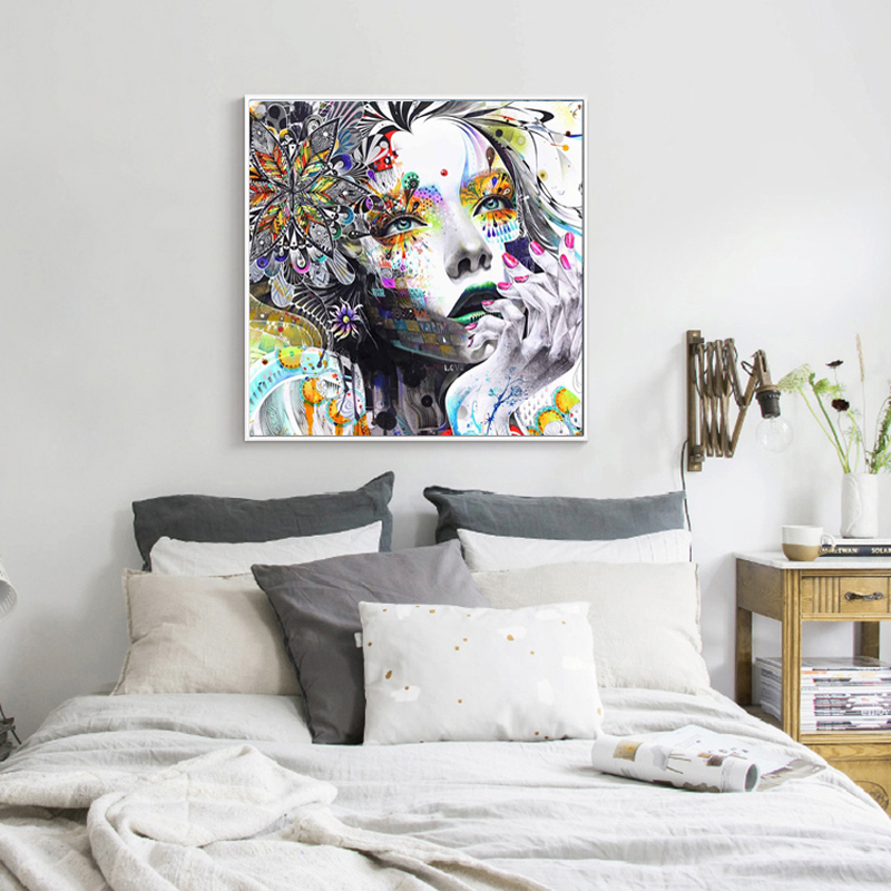 Modern Wall Art Girl With Flowers Oil Painting Abstract Art Prints Painting On Canvas Pictures Decor For Living Room