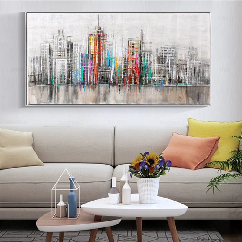 Abstract Art City Skyline Canvas Painting Printed On Canvas Wall Art For Living Room Modular Building Pictures
