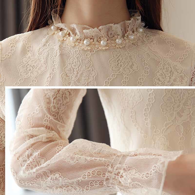 Autumn Womens Tops and Blouses Long Sleeve Shirt Lace Blouse Korean Style Beading Clothes Women Blusas Mujer De Moda 10641 210518