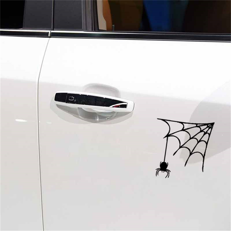 Spiderweb Hanging Car Stickers 13CM*13.9CM Spiders Graffiti Decals For Auto Racing Truck Laptop Guitar Party Bar Wall Office Door Window Decorations D