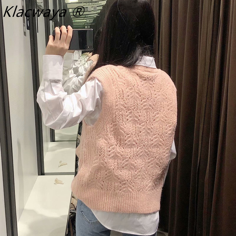 Sweater Vest Chaleco Punto Mujer Gilet Femme Argyle Kamizelka Damska Pull Sans Manches Women V Neck Cute Maille Colete Malha 210521