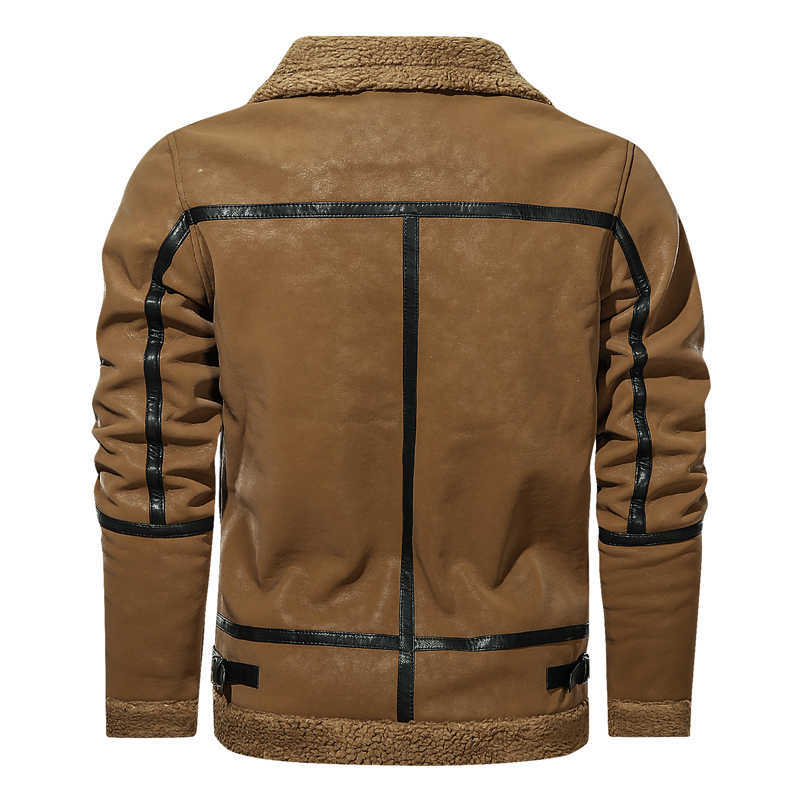 Men's Fleece Liner Leather Jackets winter Casual Fur Collar PU Biker Leather Jackets lapel Slim Thick Warm Coats Windbreakers 210603