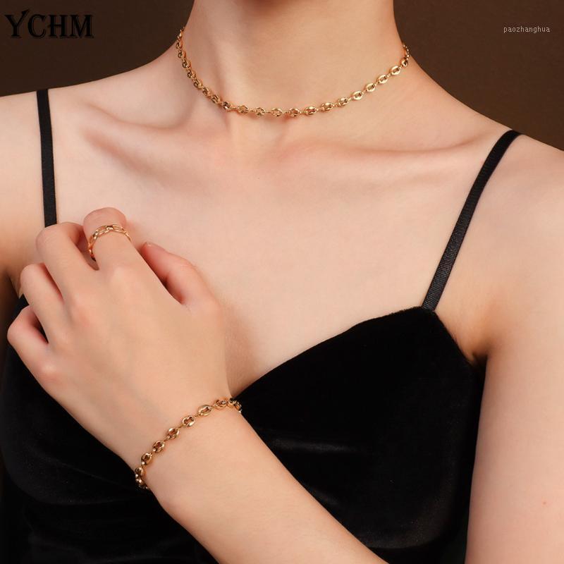 Earrings & Necklace Stainless Steel 5mm Coffee Bean Chain Choker Bracelet Set For Women Gold Plated Jewelry Birthday Gift YCHM, Silver
Earrings & Necklace Stainless Steel 5mm Coffee Bean Chain Choker Bracelet Set For Women Gold Plated Jewelry Birthday Gift YCHM, Silver