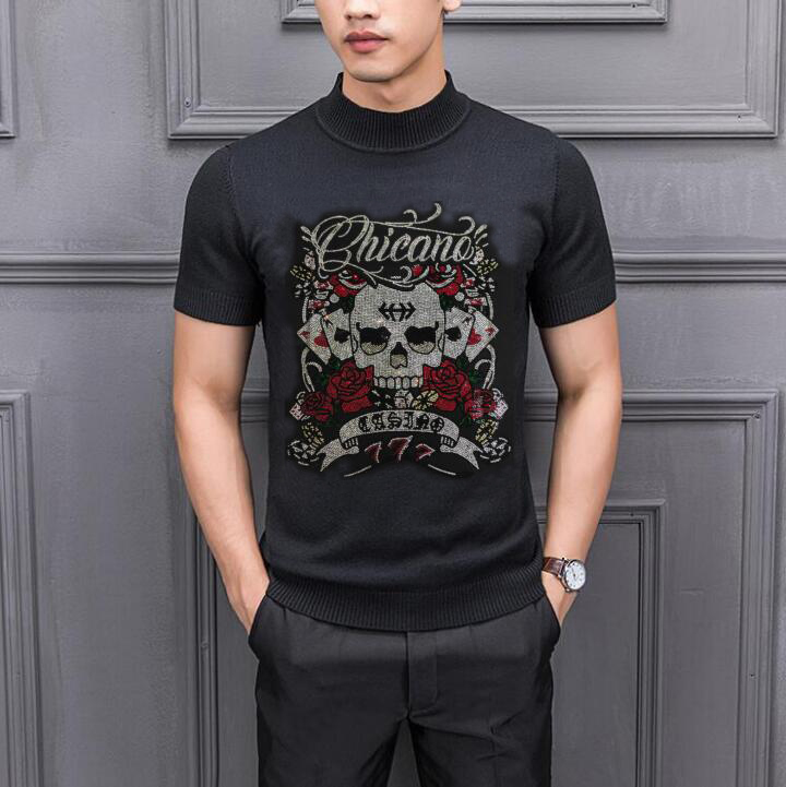 Flower and skull cool Short Sleeve Rhinestones Male Sweater Boy slim Pullover Men Thin Casual Oversized, Brown
Flower and skull cool Short Sleeve Rhinestones Male Sweater Boy slim Pullover Men Thin Casual Oversized, Brown
