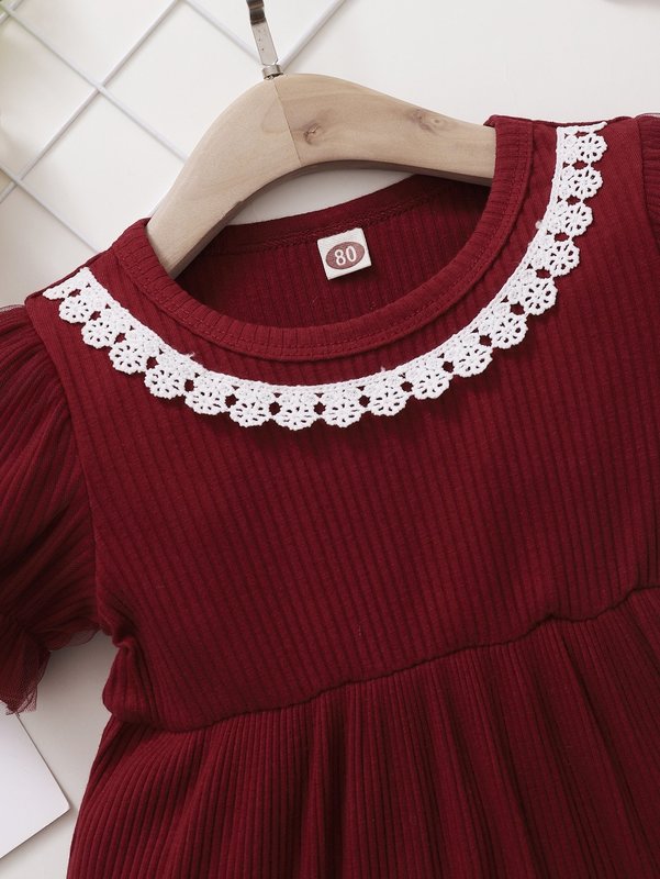 Baby Girl Contrast Lace Ribbed Smock Dress SHE