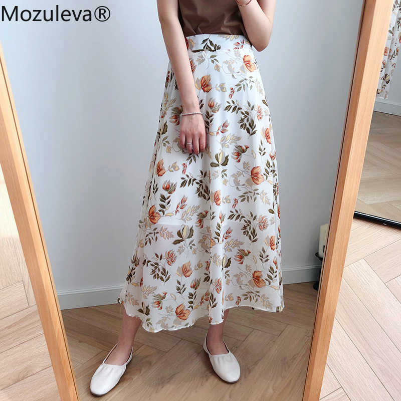 Mozuleva Spring Summer High Waist Chiffon Women Midi Skirts Casual Floral Print Female Maxi Beach Tutu femme 210621