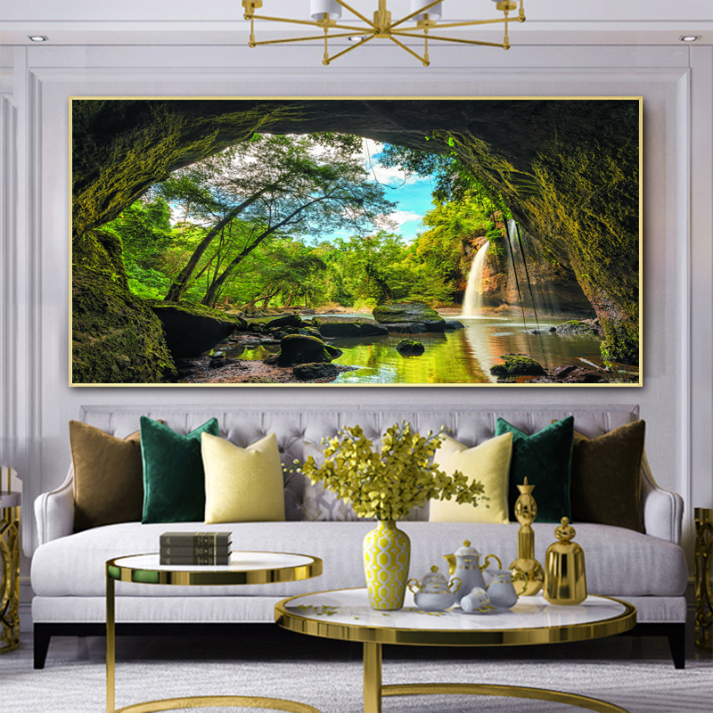Landscape Pictures Modern Home Decor Hole Tree Waterfall Canvas Paintings Posters and Prints Wall Art for Living Room Big Size
