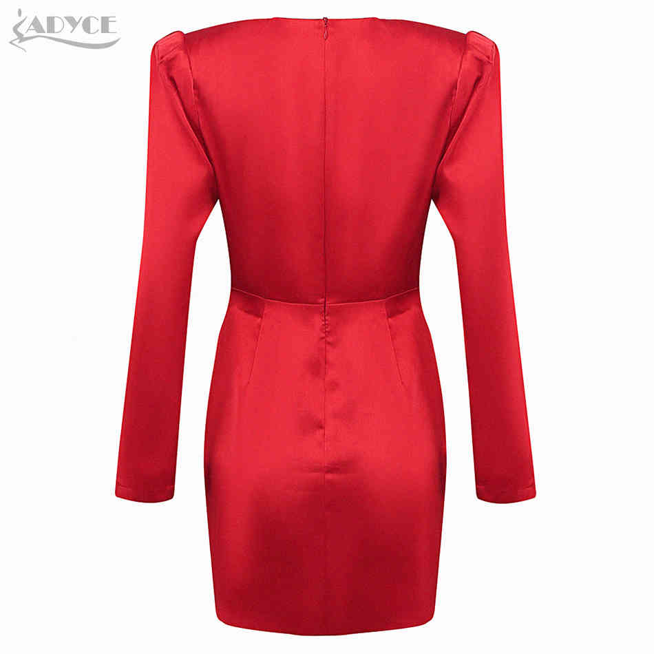 Summer Red Long Sleeve Dress For Women Sexy Deep V Neck Mini Celebrity Evening Runway Club Party Ladies Dresses 210423