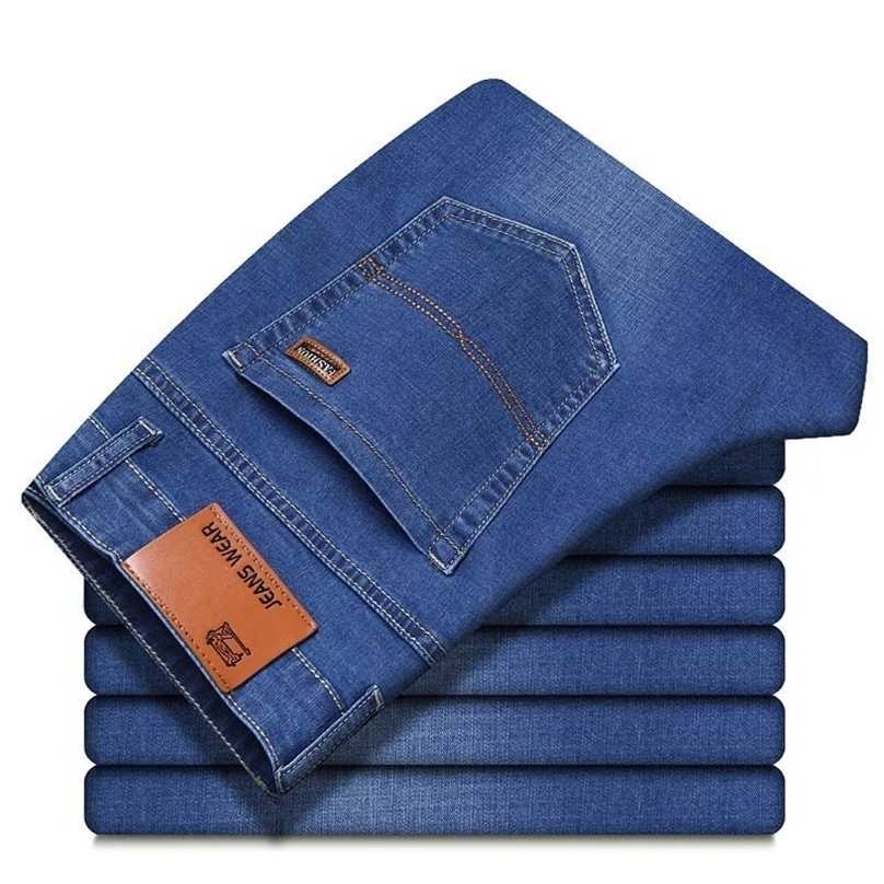 Colorful Men's Slim Elastic Jeans Fashion Business Classic Style Straight Denim Pants Trousers Male 211111
