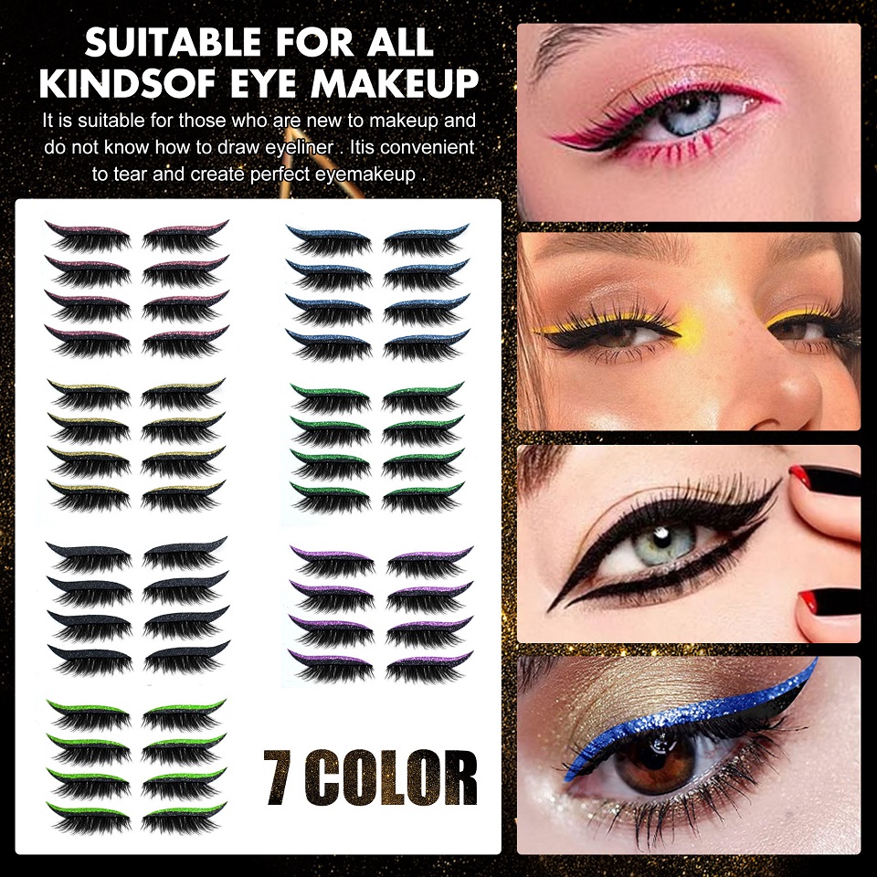 4 Pair Reusable False Lashes Eyeliners Lash Sticker 7 Color Waterproof Eyeliner Eyelash Stickers Easy To Use And Remove