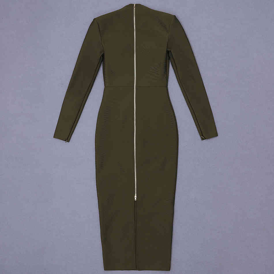 Free Autumn Women's Elegant Bandage Dress Sexy V-neck Long Sleeve Bodycon Midi Club Evening Party 210524