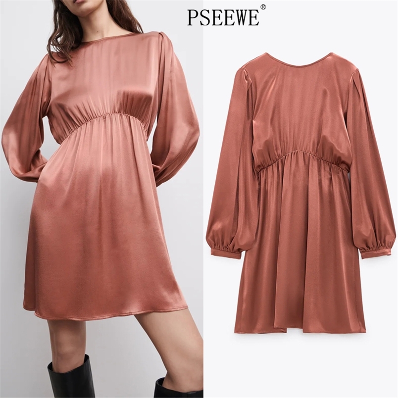 Satin Mini Dress Women Vintage Puff Long Sleeve Chic Woman Winter Elastic Waist Year Elegant es 210519, Marsala
Satin Mini Dress Women Vintage Puff Long Sleeve Chic Woman Winter Elastic Waist Year Elegant es 210519, Marsala