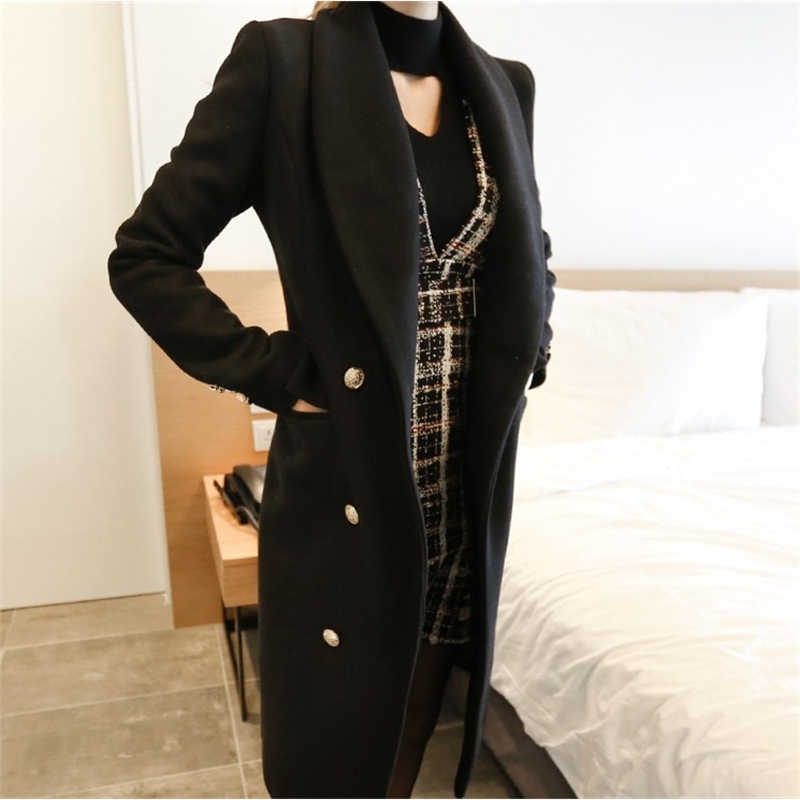 Winter Korean Two-Piece Set Women's Cape Cloak Coat + Elegant Office OL Notched Double-Breasted Dresses Suit 210519