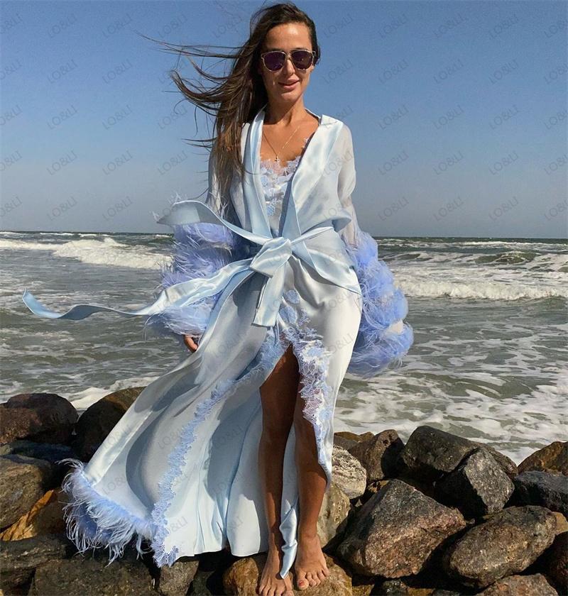 Women's Sleepwear LO&LI Bathrobe Women Ostrich Feather Full Length Lingerie Nightgown Pajamas Bride Luxury Gowns Sheer Robe, Sky blue
Women's Sleepwear LO&LI Bathrobe Women Ostrich Feather Full Length Lingerie Nightgown Pajamas Bride Luxury Gowns Sheer Robe, Sky blue