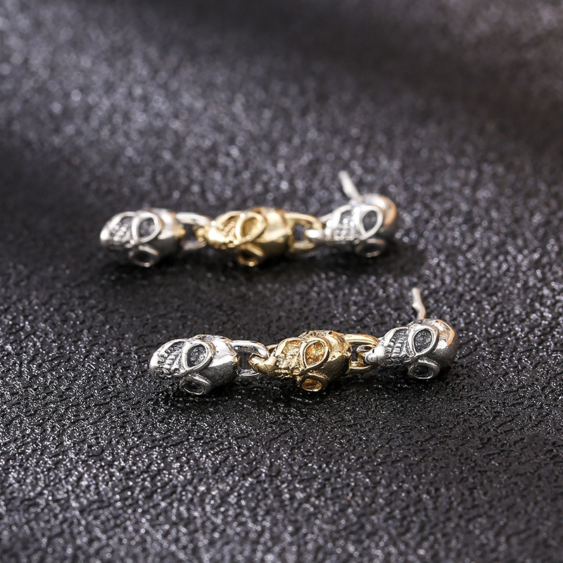 Handmade 925 Sterling silver skull charm link stud post dangle earring American European punk Gothic vintage style designer luxury fine jewelry ear ac