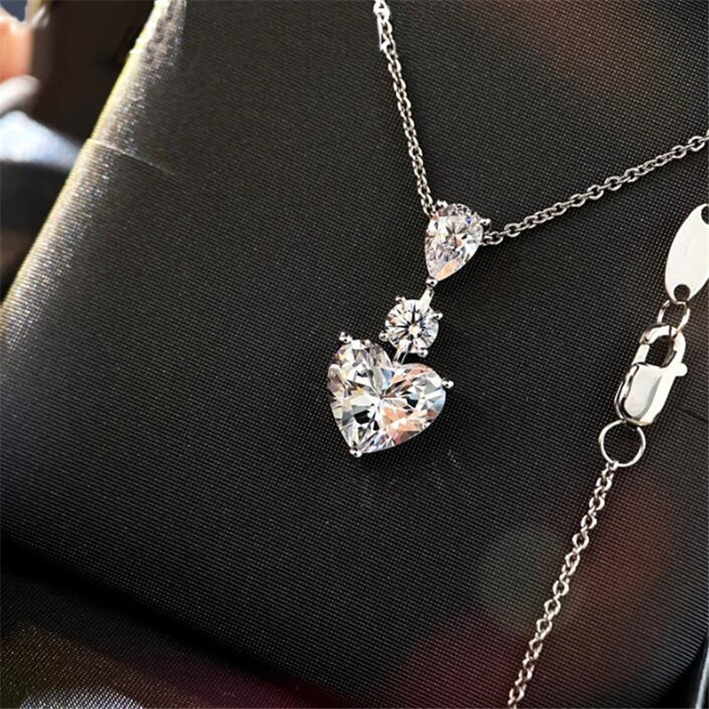 Choucong Brand Wedding Jewelry Set Luxury Stunning Heart Shape White Topaz CZ Diamond Gemstones Eternity Dangle Earring Women Clavicle Necklace For Lo