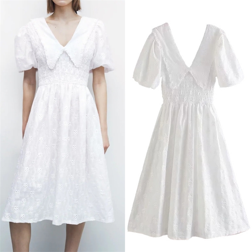 White Cutwork Embroidery Long Dresses Summer Woman Short Puff Sleeve Midi Women Casual Elegant Fairy 210519
White Cutwork Embroidery Long Dresses Summer Woman Short Puff Sleeve Midi Women Casual Elegant Fairy 210519
