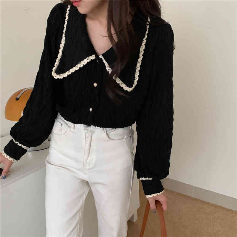 Comelsexy Women Chic Blouse Folds Solid Femme Gentle Shirts Office Lady High Waist Streetwear Long Sleeves Tops 210515