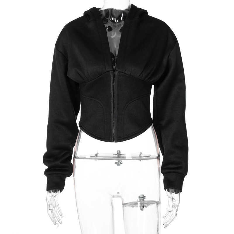 Colysmo Black y2k Sweatshirt Single Breasted Lantern Sleeve Patchwork Hoodie Solid Color Cropped Jacket Casual Streetwear Women 210527