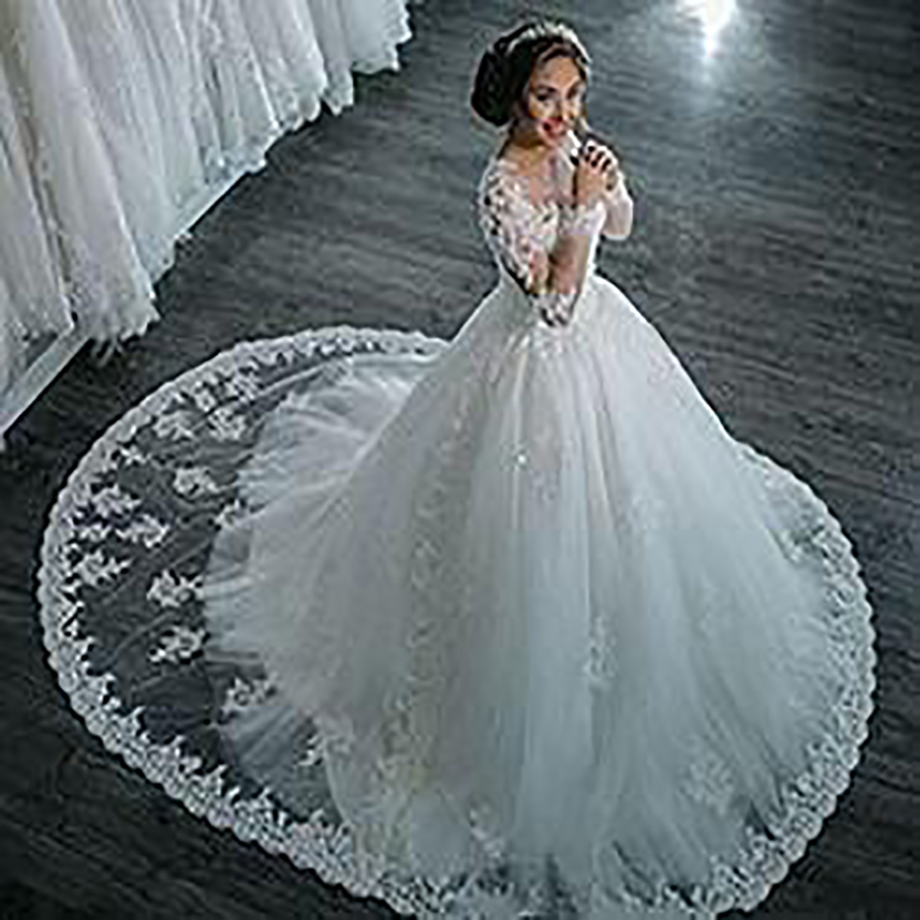 Applique Crystal Wedding Dresses With Gorgeous Jewel Long Sleeve Covered Button Back Sweep Train Bridal Gown 2021 New
