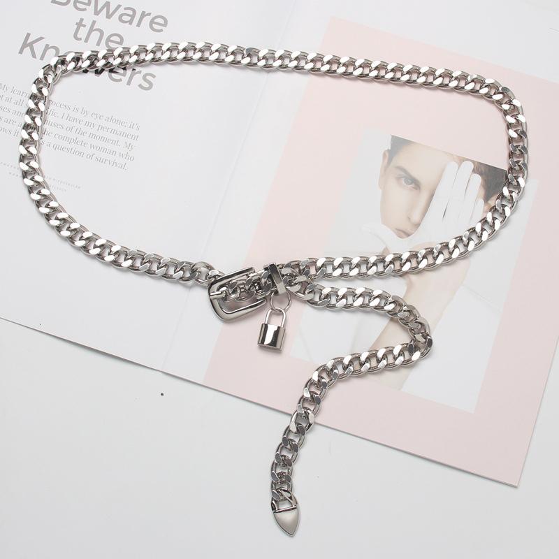 Gold Chain Belt Lock Metal Belts For Women Cuban Key Chains Silver Punks Dress Waistband Long Ketting Riem Cummerbunds