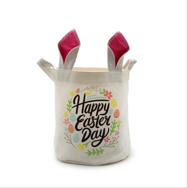 Sublimation Easter Bunny Bucket Festive Polyester Blank DIY Rabbit Ears Basket Personalized Candy Gift Bag with Handle