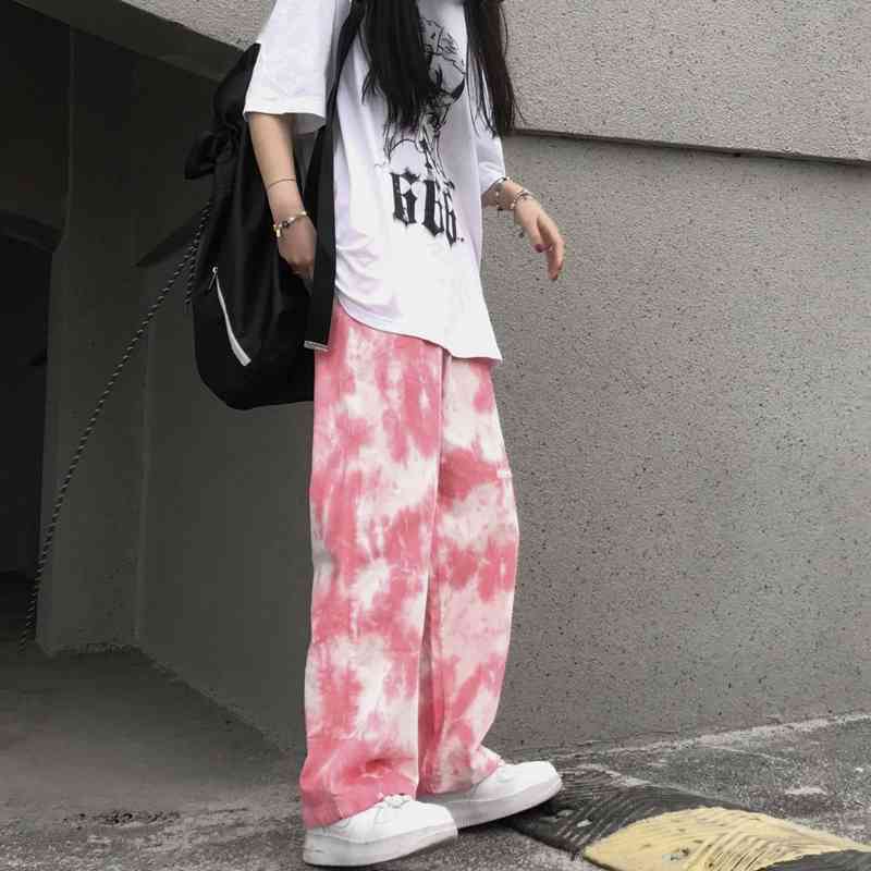 Elastic Waistband Loose Tie Dye Contrast Jogger Pant Women Man Wide Leg Streetwear Korean Harajuku Punk Hip Hop 210519