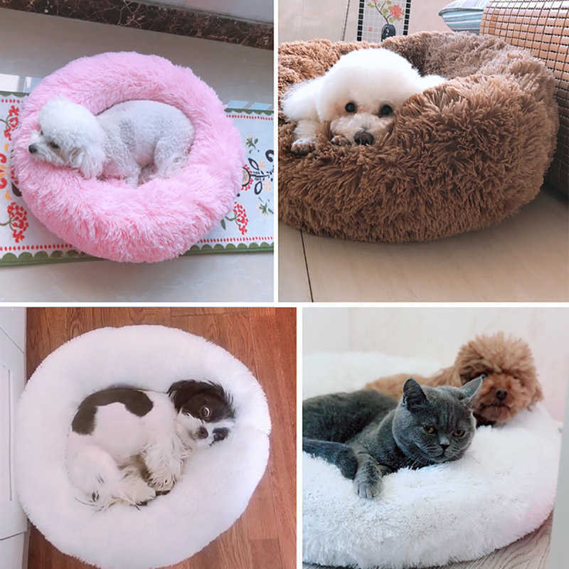 Long Plush Dog Bed Cushion Large Dogs Bed House Pet Round Cushion Bed Pet Kennel Super Soft Fluffy Comfortable for Cat Dog House 211009
