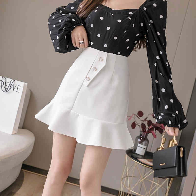 Spring Summer Fashion Korean High Waist Single Breasted Irregular Fishtail Skirt Faldas Mujer Moda Mini 8772 50 210510