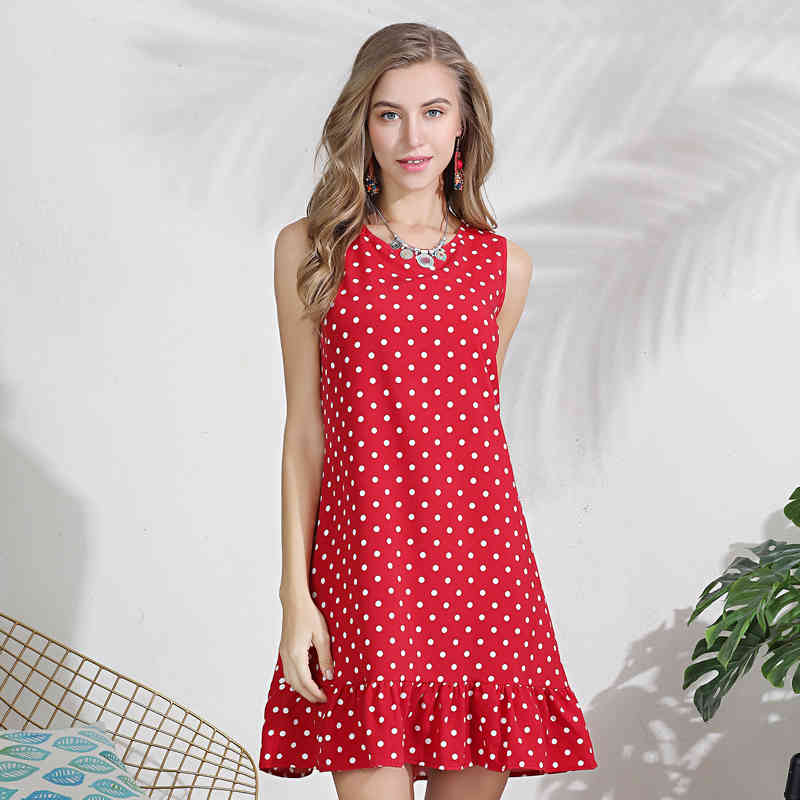 vestidos de verano women summer dress sleeveless ruffles dot elegantes 4171 50 210508