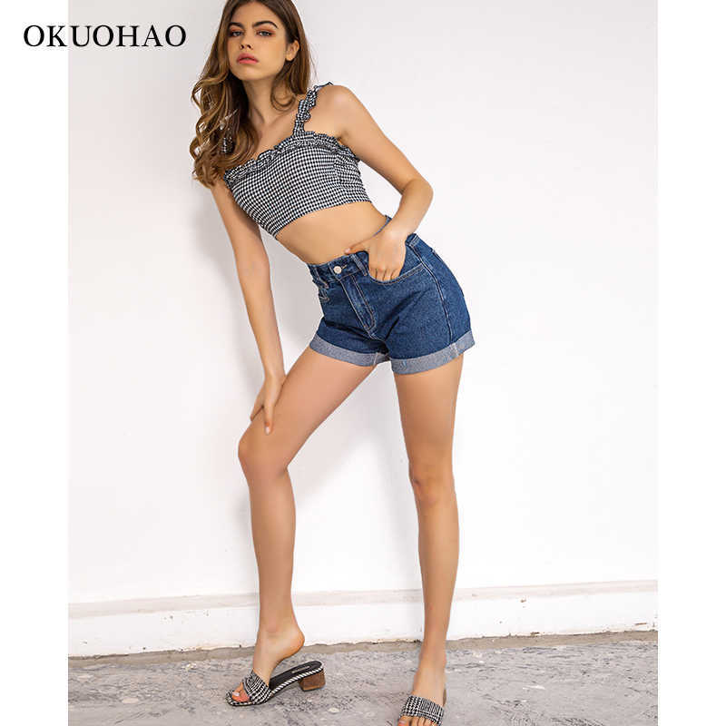 Okuohao High Waist Denim Shorts Women Plus Size Fashion Casual Slim Jeans Short Washed Sexy Female Summer Cotton 210714