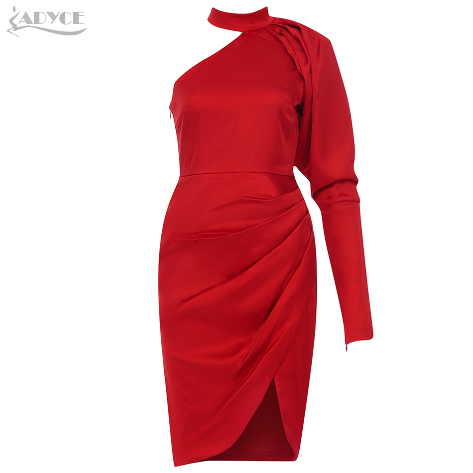Summer Women Red One Shoulder Long Sleeve Midi Dress Sexy Draped Club Celebrity Evening Runway Party Lady Dresses 210423