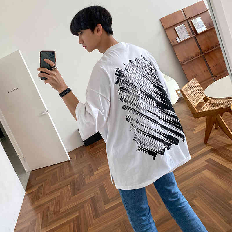 IEFB Trendy Graffiti Printed Round Neck Short Sleeve T-shirt Men's Korean Fashion Summer Loose Half Sleeve Base Tee Tops 9Y7114 210524