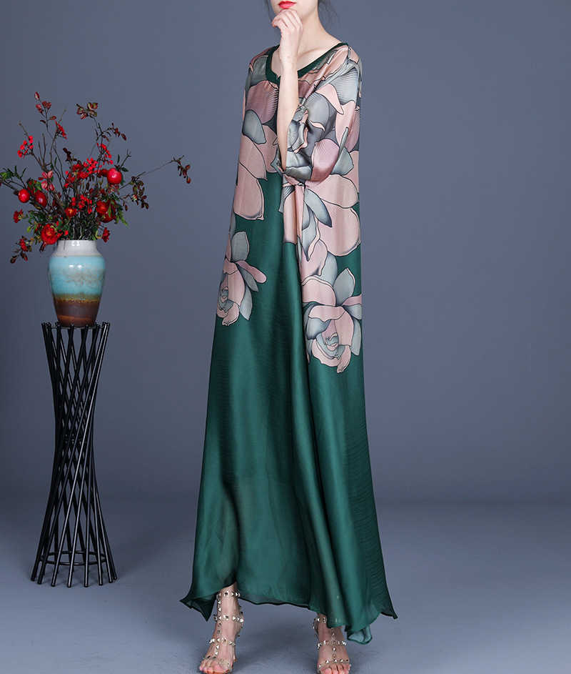 Summer Plus Size Loose Printed O Neck Long Women Dress + Two Piece Sling Set 210615Z