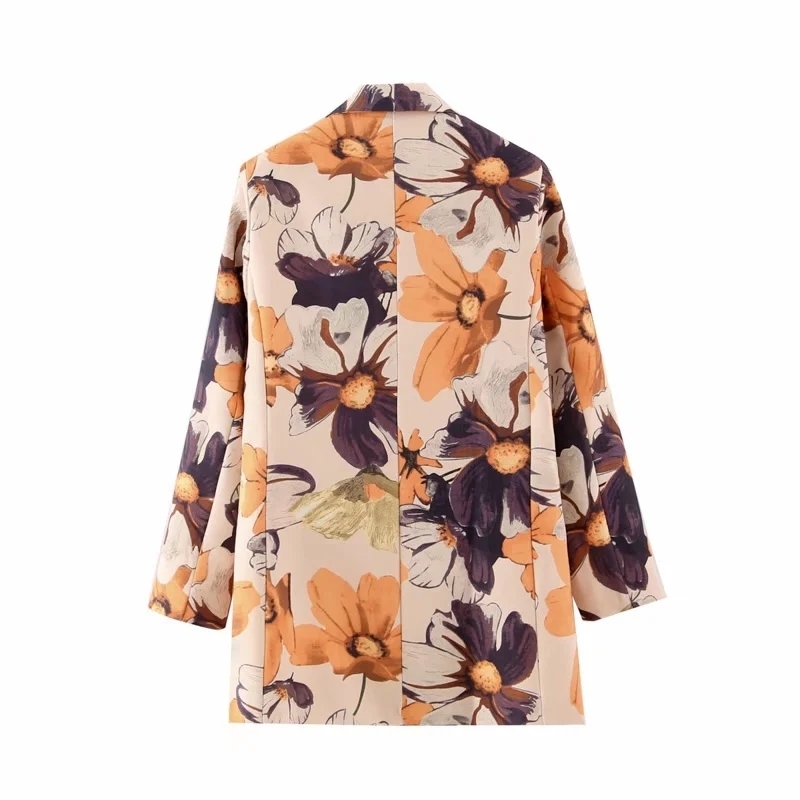 vintage women chic floral blazers autumn fashion ladies elegant slim long suits jacket female casual suit girls cute 210430