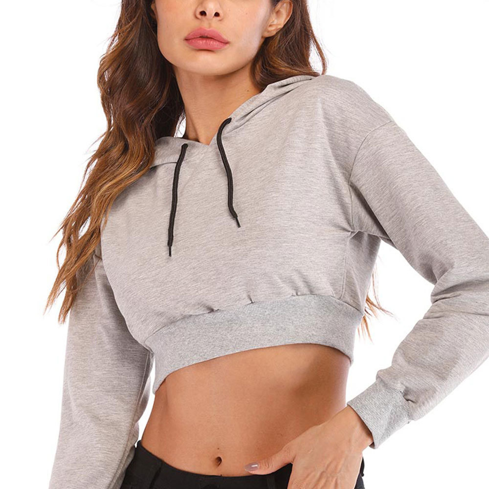 Women Casual Solid Long Sleeve Hoodies Autumn Crop Tops Vintage Sweatshirts for Loose Hooded Clothing 210428