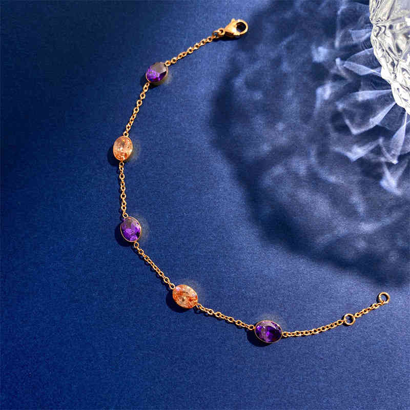Charm Bracelets Vibrato Live Chain, Golden Color, Diamond, Bracelet, Geometric Oval Crystal, Tiktok, Titanium Jewelry.