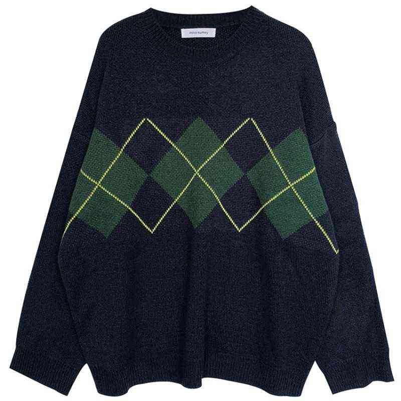 Women Knit Sweater Fashion Oversized Pullovers Ladies Winter Loose Sweater Korean College Style Women Jumper Plaid Sweater 16691 211109