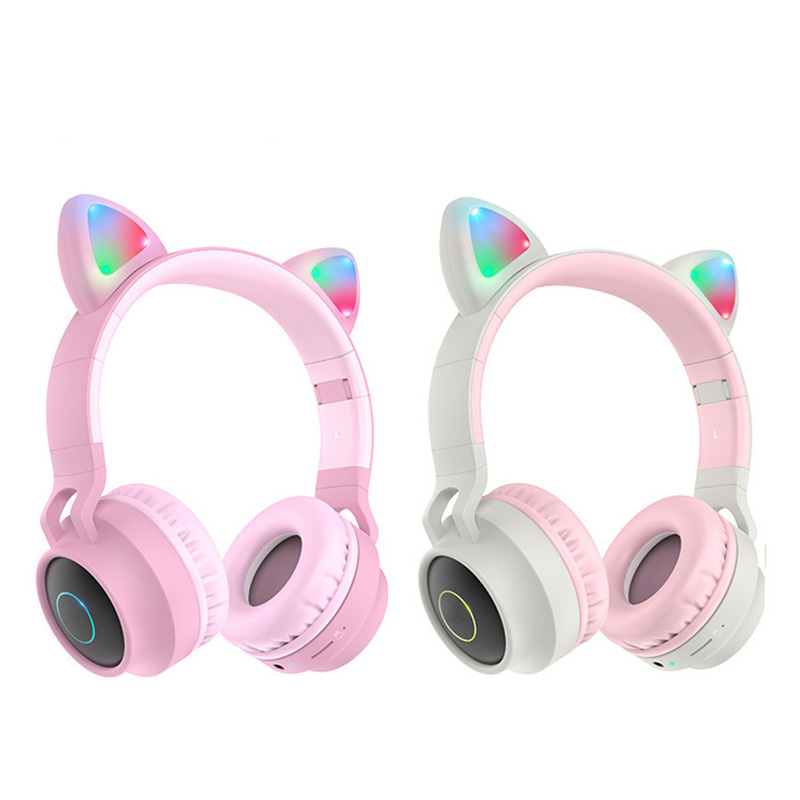 LED Cat Ear Noise Cancelling Headphones Bluetooth 5.0 Young People Kids Headset Support TF Card 3.5mm Plug With Mic Retail Package