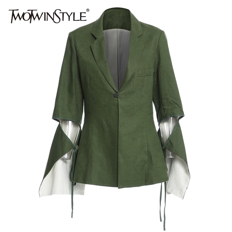 Patchwork Irregular Blazer Women Notched Collar Long Sleeve Lace Up Casual Blazers Female Fall Fashion 210524, Green 
Patchwork Irregular Blazer Women Notched Collar Long Sleeve Lace Up Casual Blazers Female Fall Fashion 210524, Green