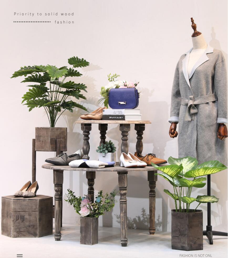 Clothing store display rack Commercial Furniture floor type high low island platform solid wood antique window show racks women's cloth shop shel