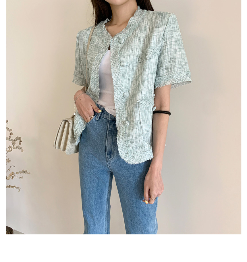 Summer Elegant Tweed Jacket Womens Vinatge Short Sleeve Korean Fashion Single-Breasted Casual Top Female 210519