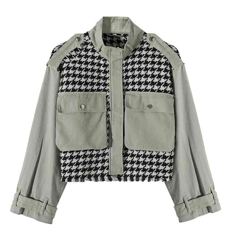 Vintage Women Patchwork Short Jackets Autumn Fashion Ladies Streetwear Coats Stylish Girls Oversize Outfits Chic 210430