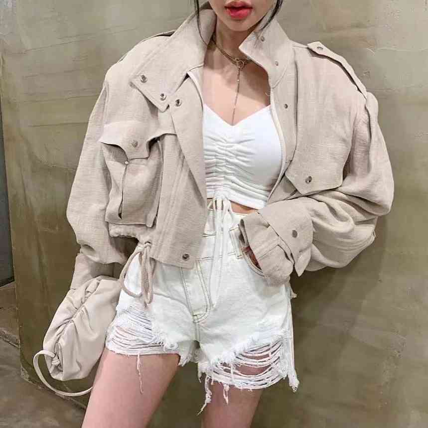 women's jackets smooth casual female jacket with pockets, front cropped zipper for korean fashion lady siah, Black;brown
women's jackets smooth casual female jacket with pockets, front cropped zipper for korean fashion lady siah, Black;brown