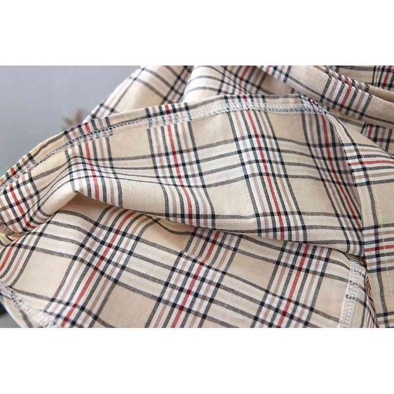 Children's Dress Summer Sleeveless Lapel Casual Clothes Fashion Stitching Plaid With Belt Girl 210515